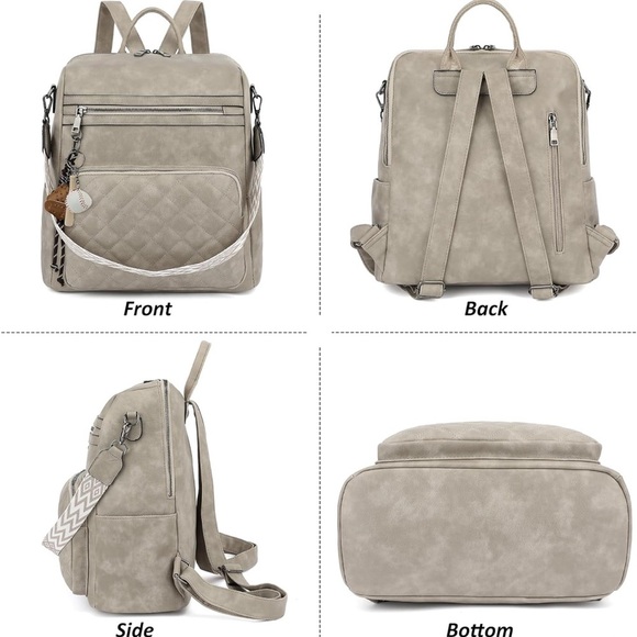 Grey leather quilted backpack